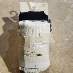 Charlette Sweater Tights - 3 Pair White, Black, Gray